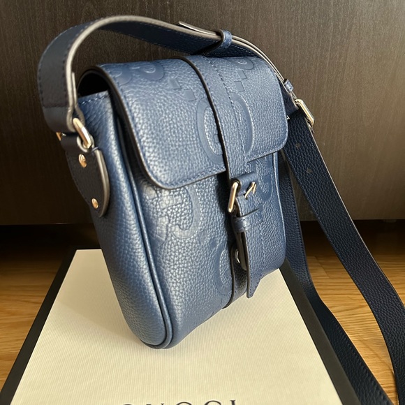 💯%Authentic! Brand new! Gucci JUMBO GG SMALL MESSENGER Crossbody Bag Royal Blue - Picture 3 of 13